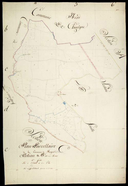 Pougues-les-Eaux, cadastre ancien : plan parcellaire de la section B dite des Riots, feuille 1