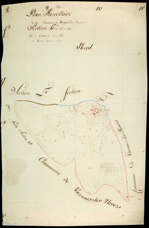 Pougues-les-Eaux, cadastre ancien : plan parcellaire de la section H dite de la Côte aux Bergers