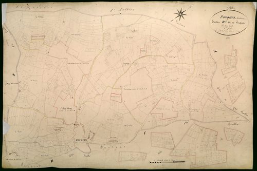 Pouques-Lormes, cadastre ancien : plan parcellaire de la section B dite de Pouques, feuille 1