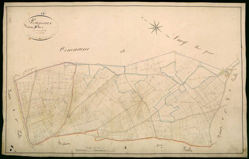 Pousseaux, cadastre ancien : plan parcellaire de la section B dite des Barlets, feuille 1