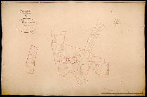 Prémery, cadastre ancien : plan parcellaire de la section D dite de Cervenon, feuilles 1, 3 et 4, développement