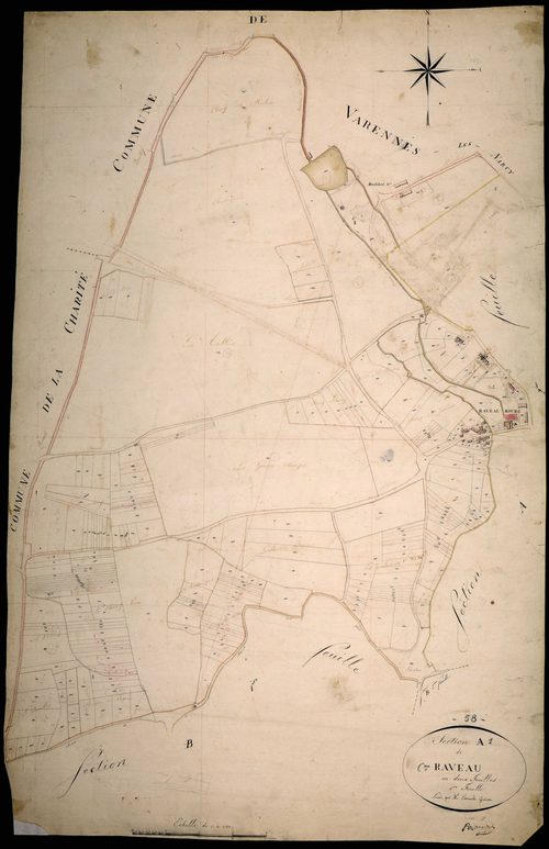Raveau, cadastre ancien : plan parcellaire de la section A dite de Raveau, feuille 1