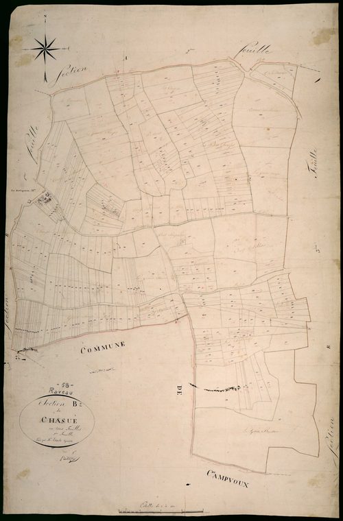 Raveau, cadastre ancien : plan parcellaire de la section B dite de Chazué, feuille 2