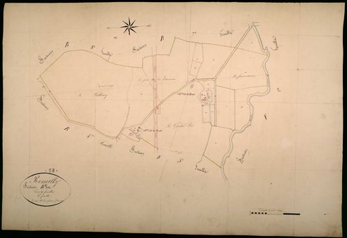 Rémilly, cadastre ancien : plan parcellaire de la section B dite de la Boue, feuille 6