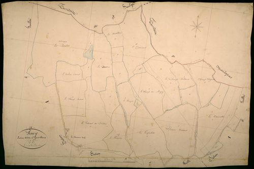 Rouy, cadastre ancien : plan parcellaire de la section A dite de Grandchamp, feuille 8