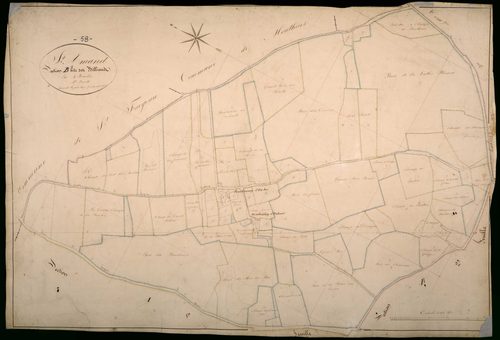Saint-Amand-en-Puisaye, cadastre ancien : plan parcellaire de la section B dite des Billiens, feuille 1