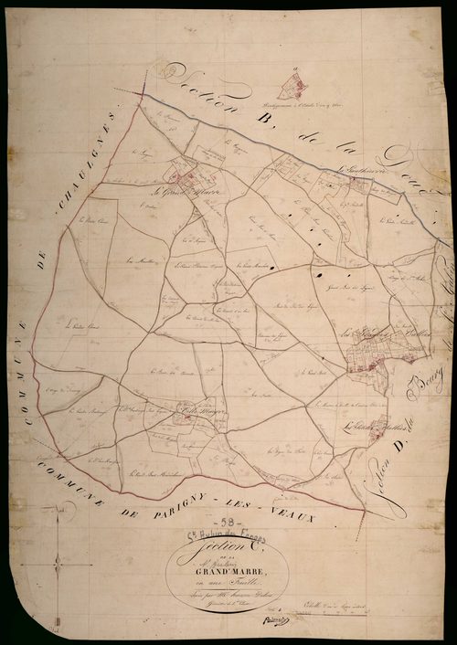 Saint-Aubin-les-Forges, cadastre ancien : plan parcellaire de la section C dite de la Grand' Marre
