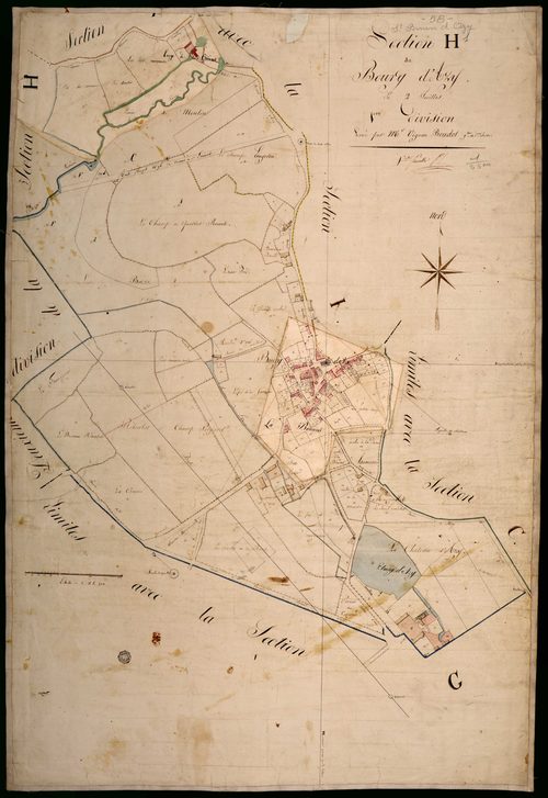 Saint-Benin-d'Azy, cadastre ancien : plan parcellaire de la section H dite du Bourg d'Azy, feuille 1