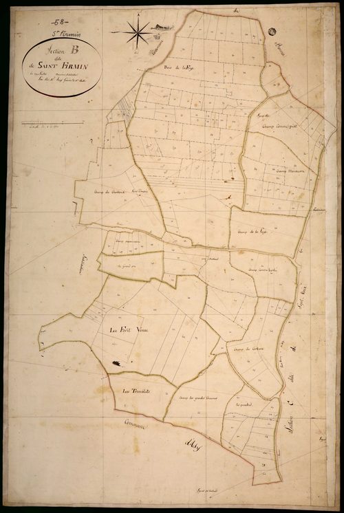 Saint-Firmin, cadastre ancien : plan parcellaire de la section B dite de Saint-Firmin, feuille 2