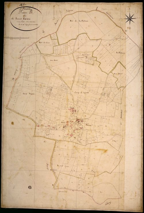Saint-Firmin, cadastre ancien : plan parcellaire de la section B dite de Saint-Firmin, feuille 1