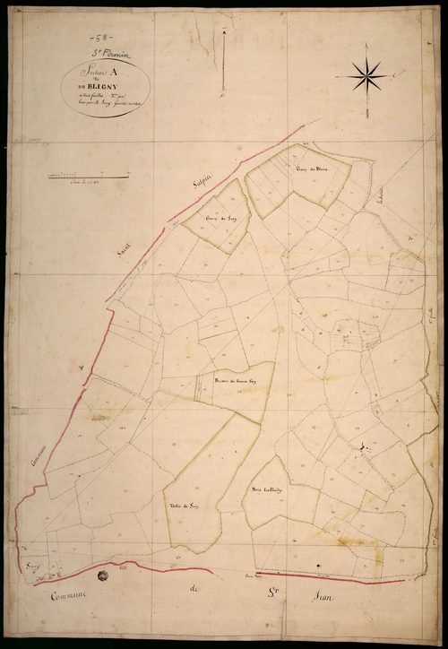Saint-Firmin, cadastre ancien : plan parcellaire de la section A dite de Bligny, feuille 3