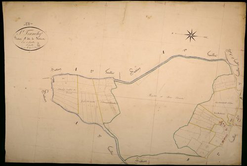 Saint-Franchy, cadastre ancien : plan parcellaire de la section B dite des Badières, feuille 1