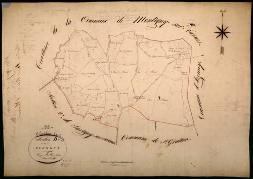 Saint-Gratien-Savigny, cadastre ancien : plan parcellaire de la section B dite des Bois de Plémont