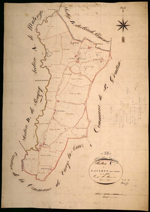 Saint-Gratien-Savigny, cadastre ancien : plan parcellaire de la section C dite de Savigny-sur-Canne