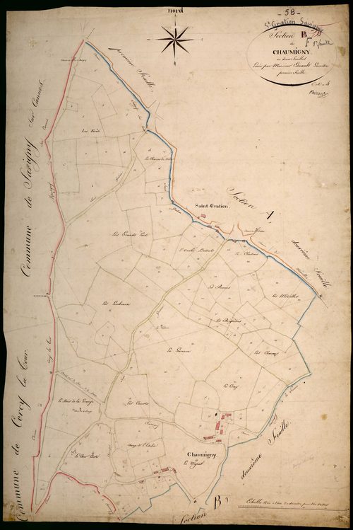 Saint-Gratien-Savigny, cadastre ancien : plan parcellaire de la section F dite de Chaumigny, feuille 1