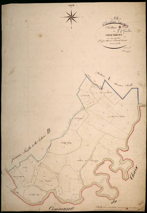 Saint-Gratien-Savigny, cadastre ancien : plan parcellaire de la section F dite de Chaumigny, feuille 2