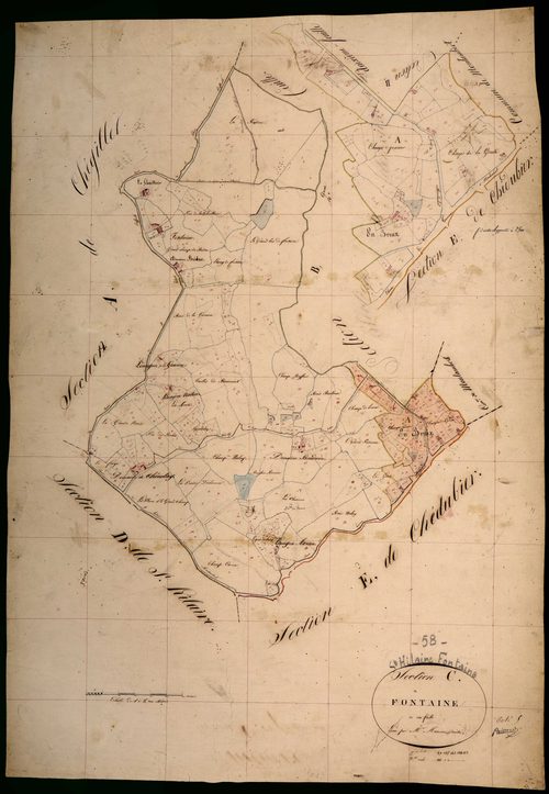 Saint-Hilaire-Fontaine, cadastre ancien : plan parcellaire de la section C dite de Fontaine