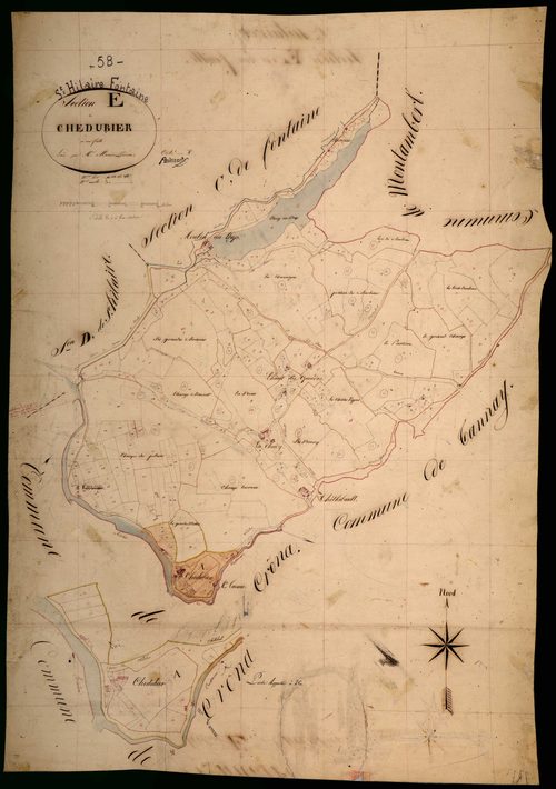 Saint-Hilaire-Fontaine, cadastre ancien : plan parcellaire de la section E dite de Chédubier