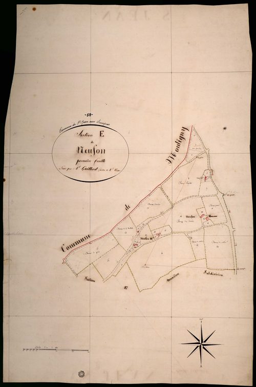 Saint-Jean-aux-Amognes, cadastre ancien : plan parcellaire de la section E dite de Neufond, feuille 1