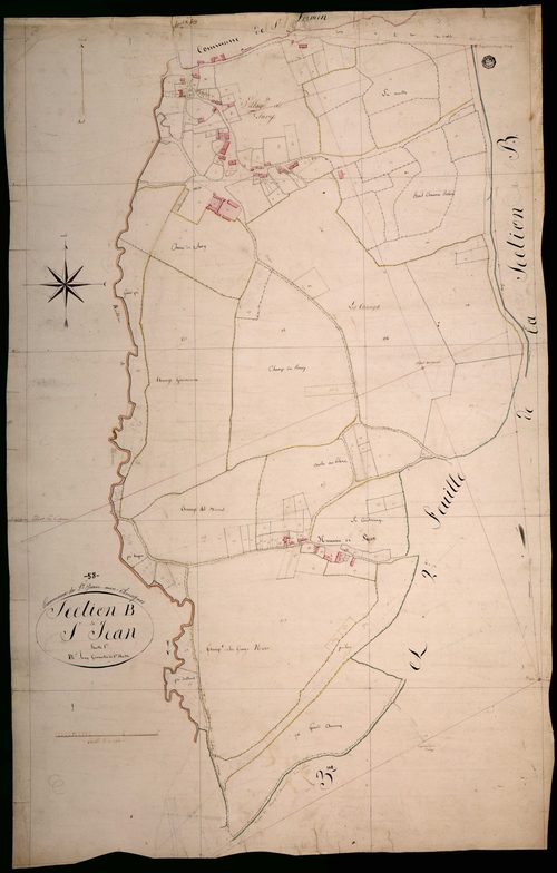 Saint-Jean-aux-Amognes, cadastre ancien : plan parcellaire de la section B dite de Saint-Jean, feuille 1