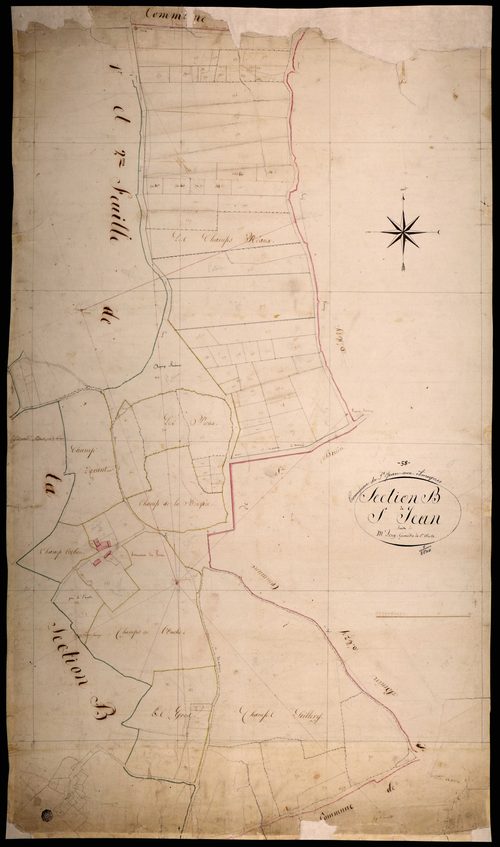 Saint-Jean-aux-Amognes, cadastre ancien : plan parcellaire de la section B dite de Saint-Jean, feuille 3