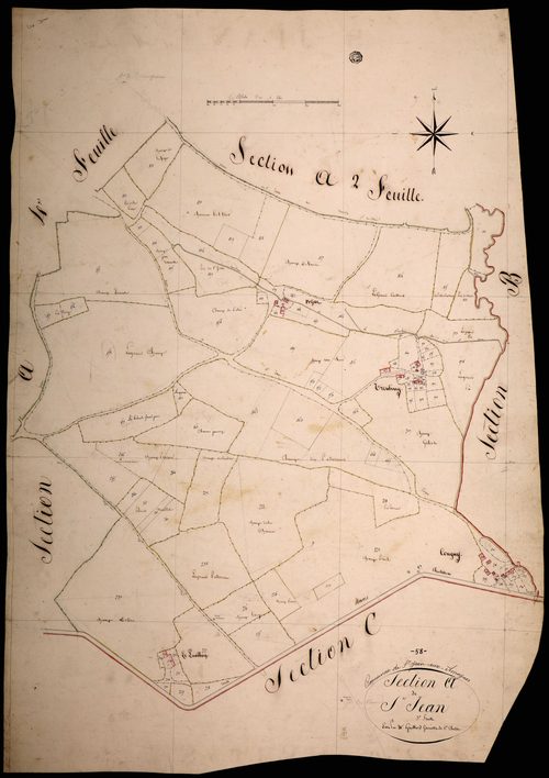 Saint-Jean-aux-Amognes, cadastre ancien : plan parcellaire de la section A dite de Saint-Jean, feuille 3