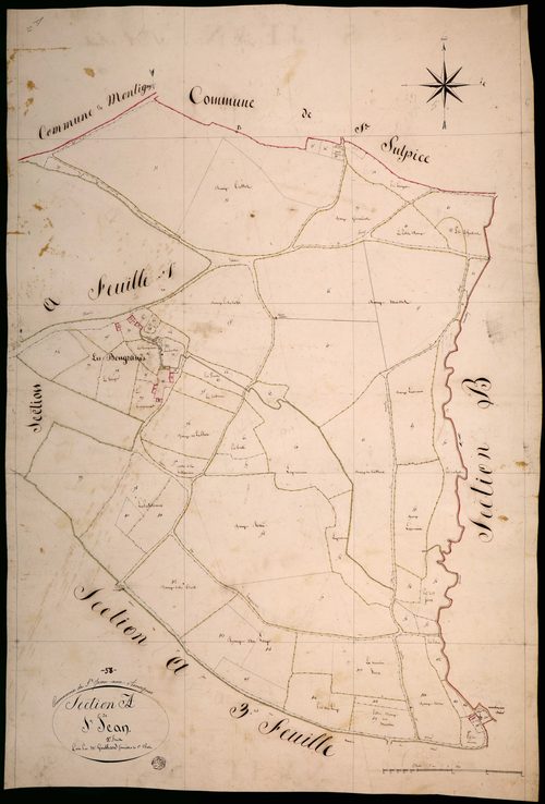 Saint-Jean-aux-Amognes, cadastre ancien : plan parcellaire de la section A dite de Saint-Jean, feuille 2