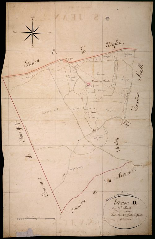 Saint-Jean-aux-Amognes, cadastre ancien : plan parcellaire de la section D dite de Saint-Péraville, feuille 1