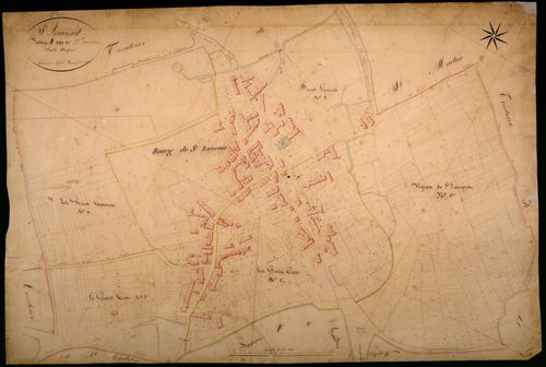 Saint-Laurent-l'Abbaye, cadastre ancien : plan parcellaire de la section A dite de Saint-Laurent