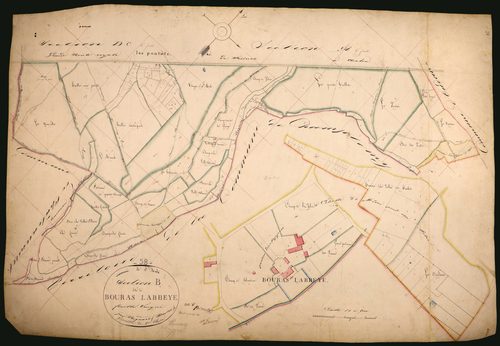 Saint-Malo-en-Donziois, cadastre ancien : plan parcellaire de la section B dite de Bouras l'Abbaye