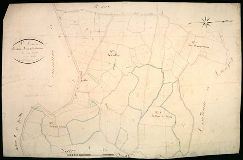 Saint-Péreuse, cadastre ancien : plan parcellaire de la section A dite de la Varenne, feuille 1