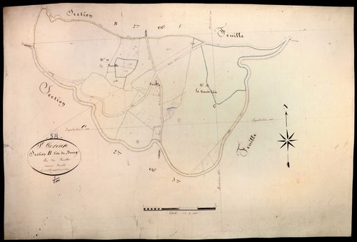Saint-Péreuse, cadastre ancien : plan parcellaire de la section B dite du Bourg, feuille 6