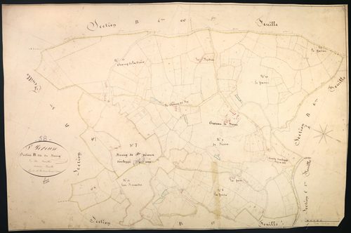 Saint-Péreuse, cadastre ancien : plan parcellaire de la section B dite du Bourg, feuille 2