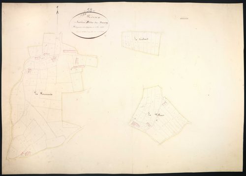 Saint-Péreuse, cadastre ancien : plan parcellaire de la section B dite du Bourg, feuille 1, développement