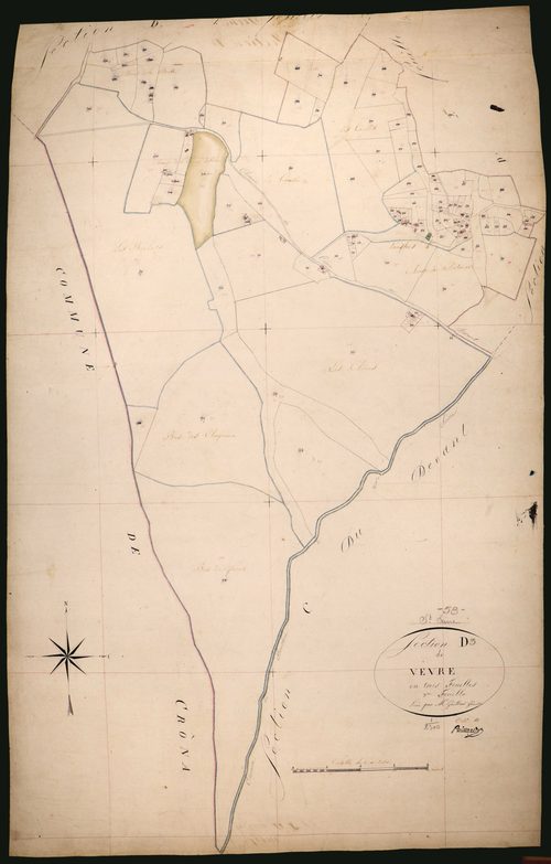 Saint-Seine, cadastre ancien : plan parcellaire de la section D dite de Vèvre, feuille 3