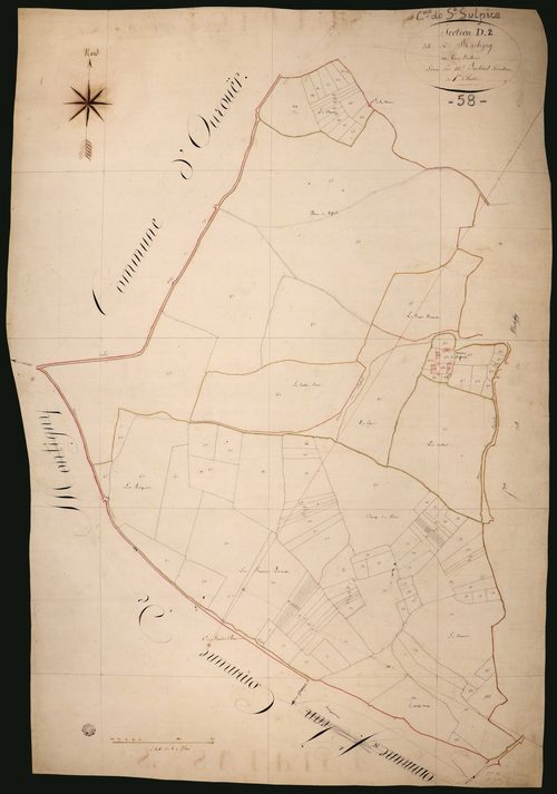 Saint-Sulpice, cadastre ancien : plan parcellaire de la section D dite de Machigny, feuille 2