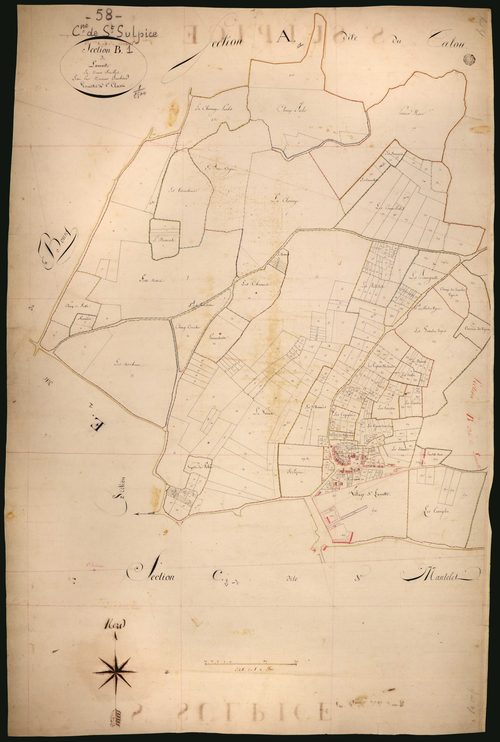 Saint-Sulpice, cadastre ancien : plan parcellaire de la section B dite de la Motte, feuille 1