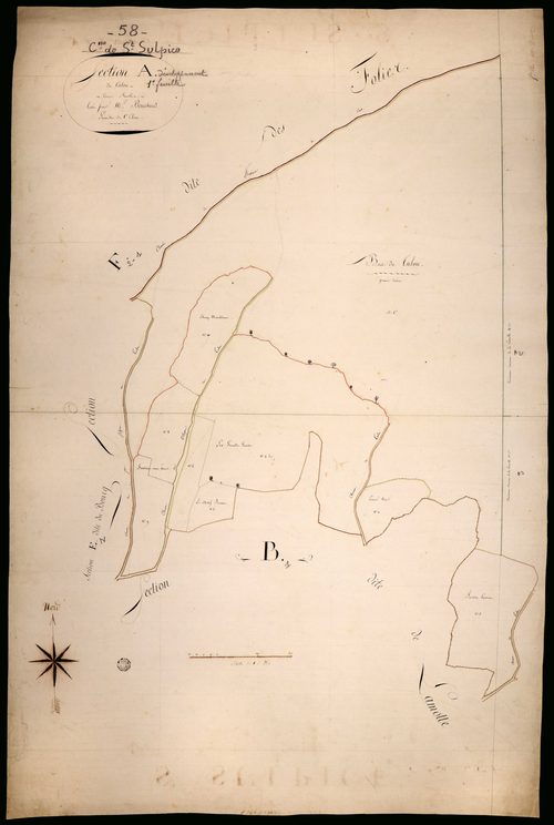 Saint-Sulpice, cadastre ancien : plan parcellaire de la section A dite du Talou, feuille 1