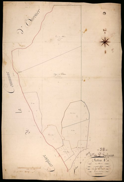 Saint-Sulpice, cadastre ancien : plan parcellaire de la section F dite des Folies, feuille 4