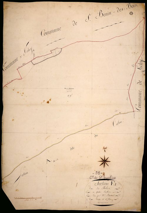 Saint-Sulpice, cadastre ancien : plan parcellaire de la section F dite des Folies, feuille 1