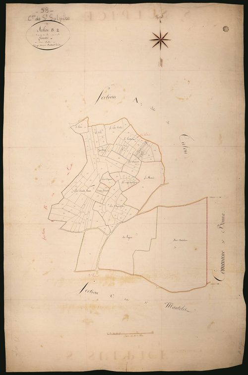 Saint-Sulpice, cadastre ancien : plan parcellaire de la section B dite de la Motte, feuille 2