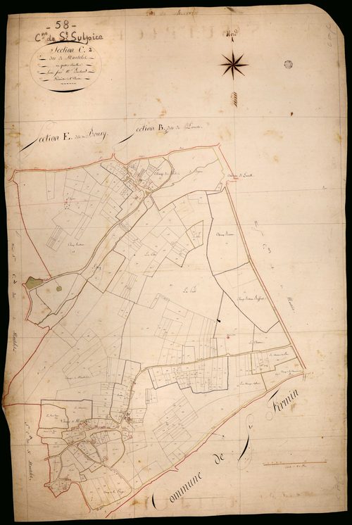 Saint-Sulpice, cadastre ancien : plan parcellaire de la section C dite de Mantelet, feuille 2