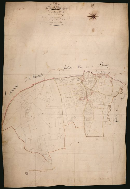 Saint-Sulpice, cadastre ancien : plan parcellaire de la section D dite de Machigny, feuille 1