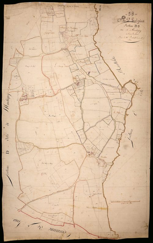 Saint-Sulpice, cadastre ancien : plan parcellaire de la section D dite de Machigny, feuille 3