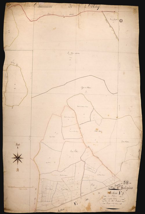 Saint-Sulpice, cadastre ancien : plan parcellaire de la section F dite des Folies, feuille 3
