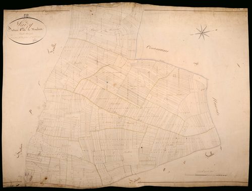 Saizy, cadastre ancien : plan parcellaire de la section A dite de Moulins