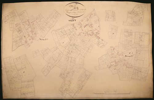 Saizy, cadastre ancien : plan parcellaire de la section D dite du Bourg, feuille 1, développement