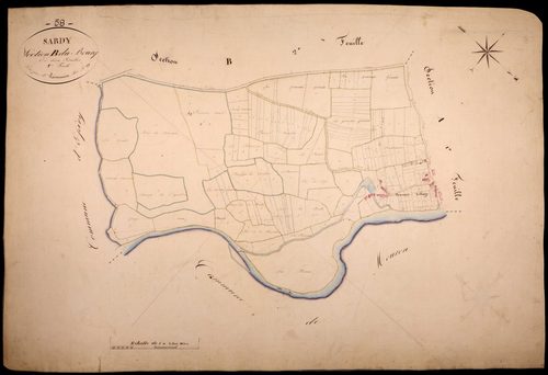 Sardy-lès-Epiry, cadastre ancien : plan parcellaire de la section B dite du Bourg, feuille 1