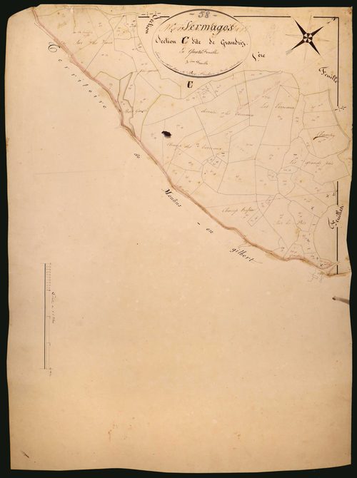 Sermages, cadastre ancien : plan parcellaire de la section C dite de Grandry, feuille 3
