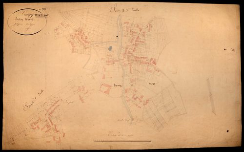 Surgy, cadastre ancien : plan parcellaire de la section B dite de Surgy, feuille 3 et de la section C dite de la Forêt, feuille 1, développement